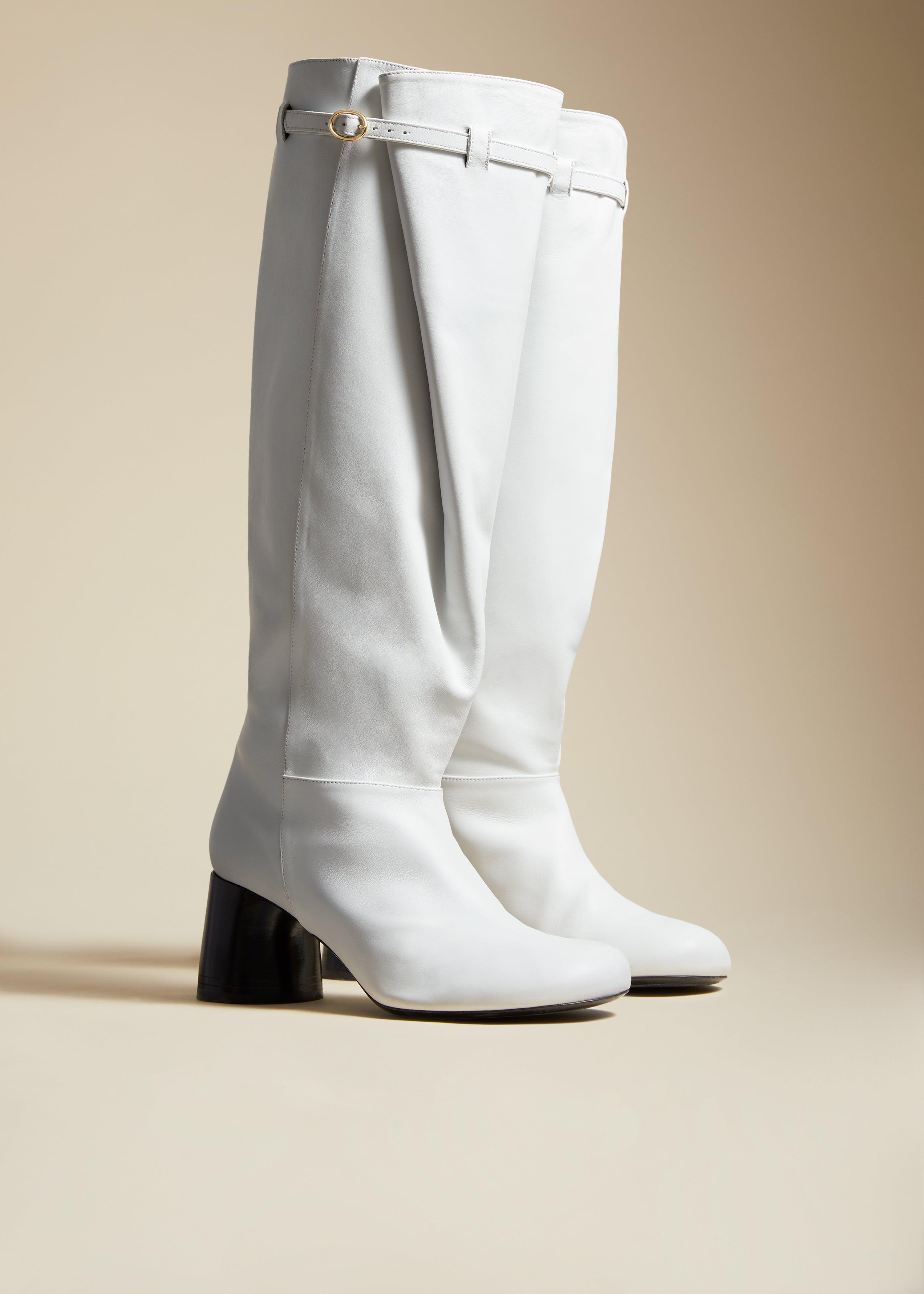 The Admiral Knee-High Boot in White Leather - The Iconic Issue