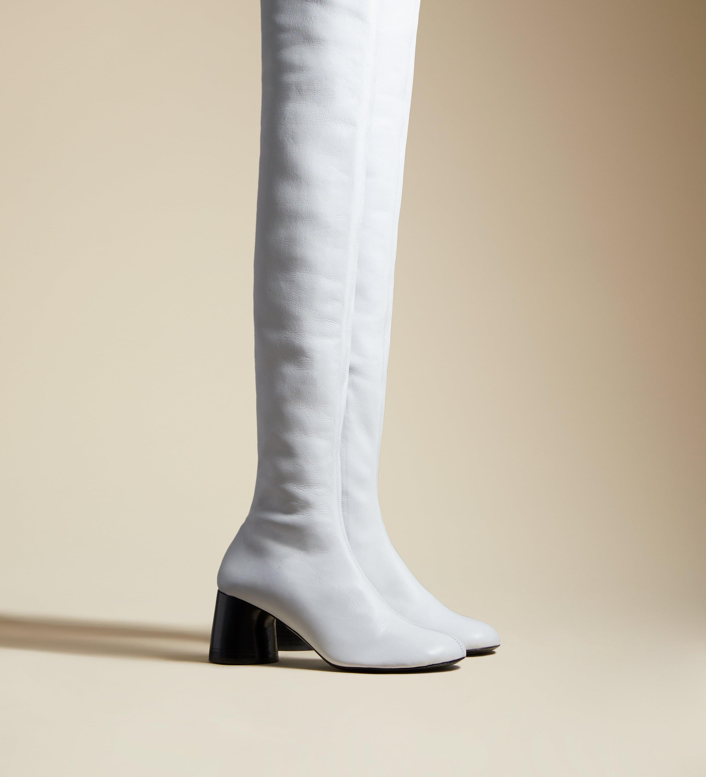 The Admiral Over-the-Knee Boot in White Leather - The Iconic Issue