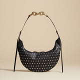 The Alessia Shoulder Bag in Black Leather with Crystals
