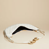 The Alessia Shoulder Bag in White Leather with Crystals