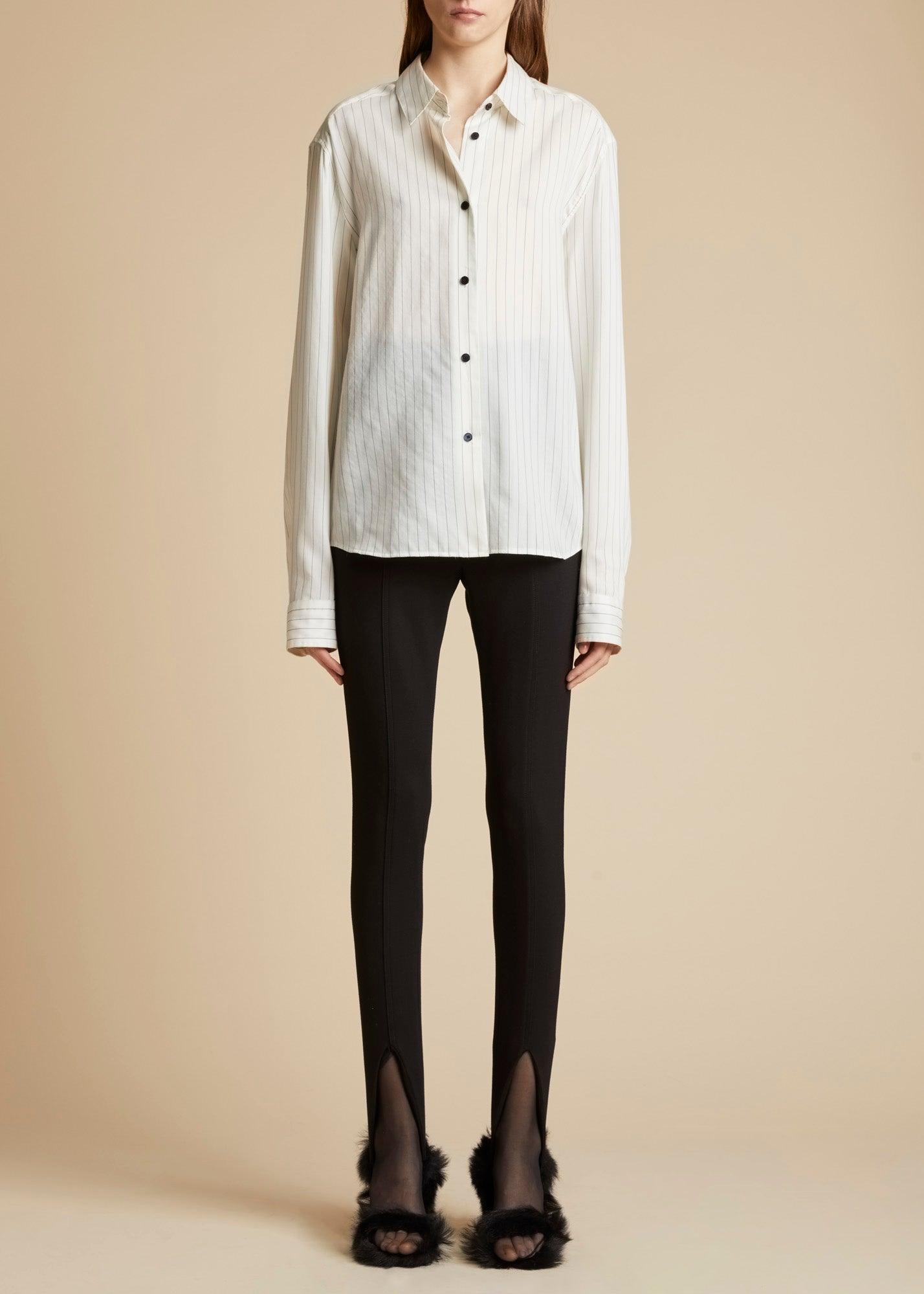 The Argo Top in Ivory with Black Stripe - The Iconic Issue