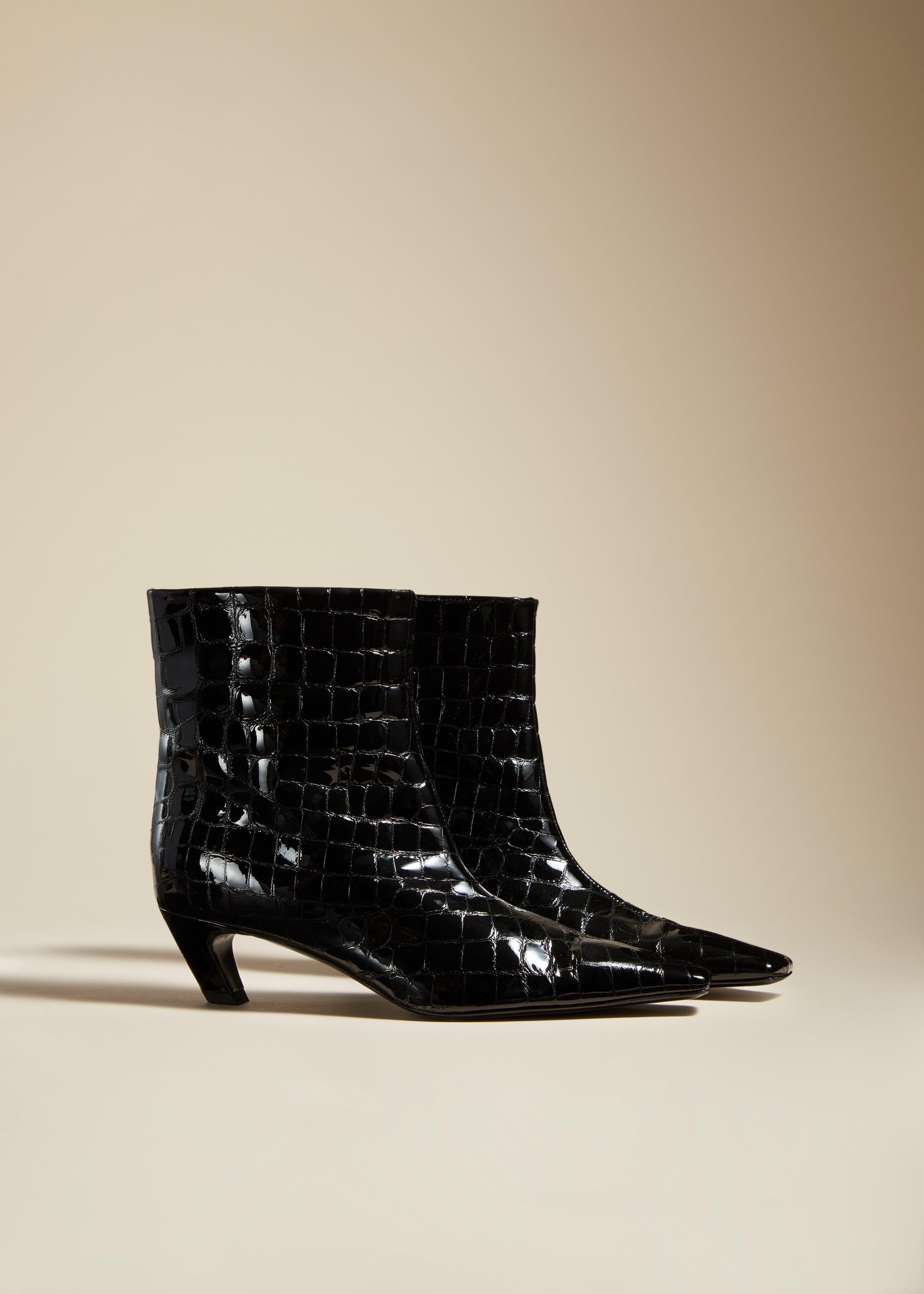 The Arizona Ankle Boot in Black Embossed Croc Leather - The Iconic Issue