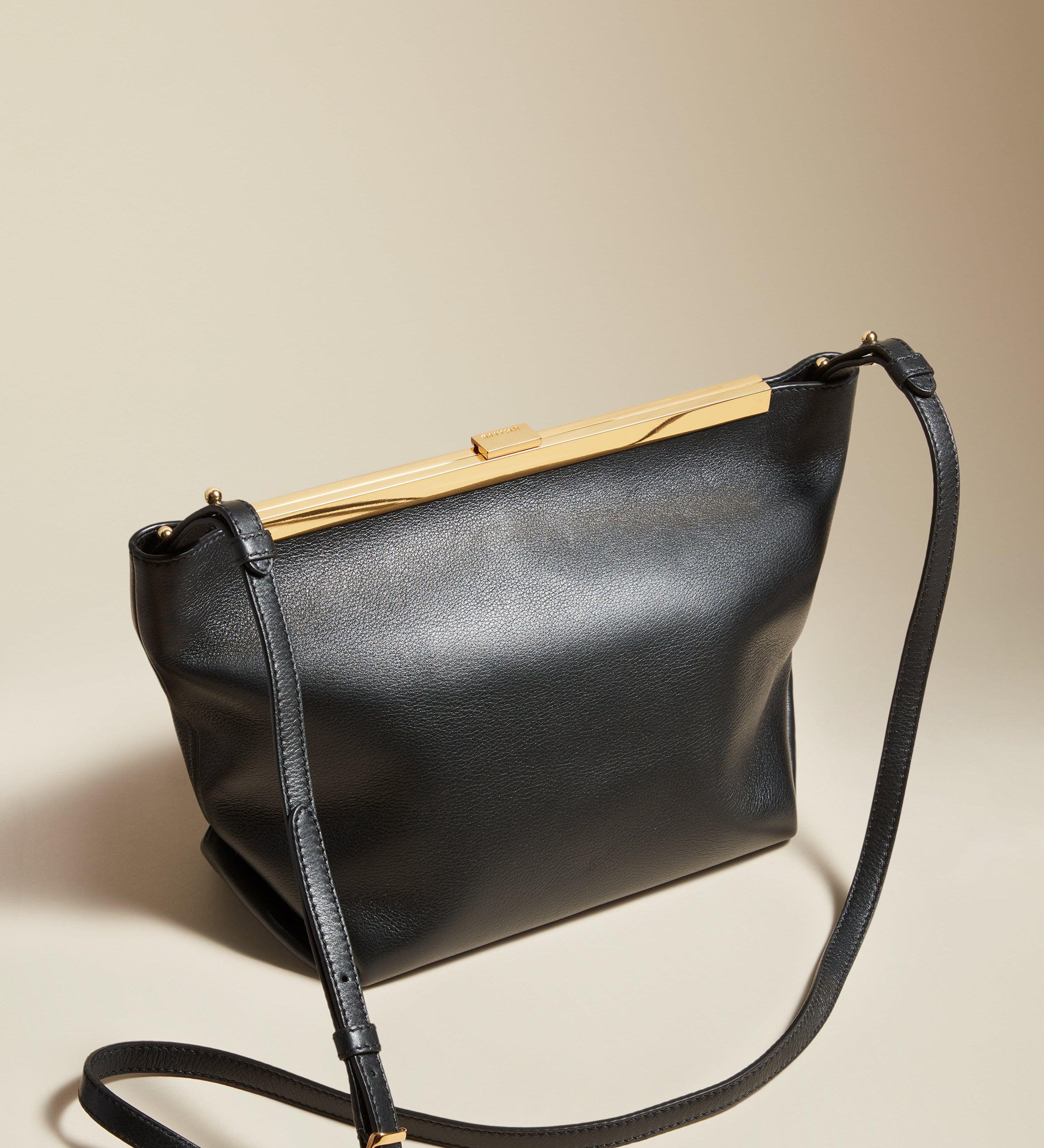 The Augusta Crossbody Bag in Black Pebbled Leather - The Iconic Issue