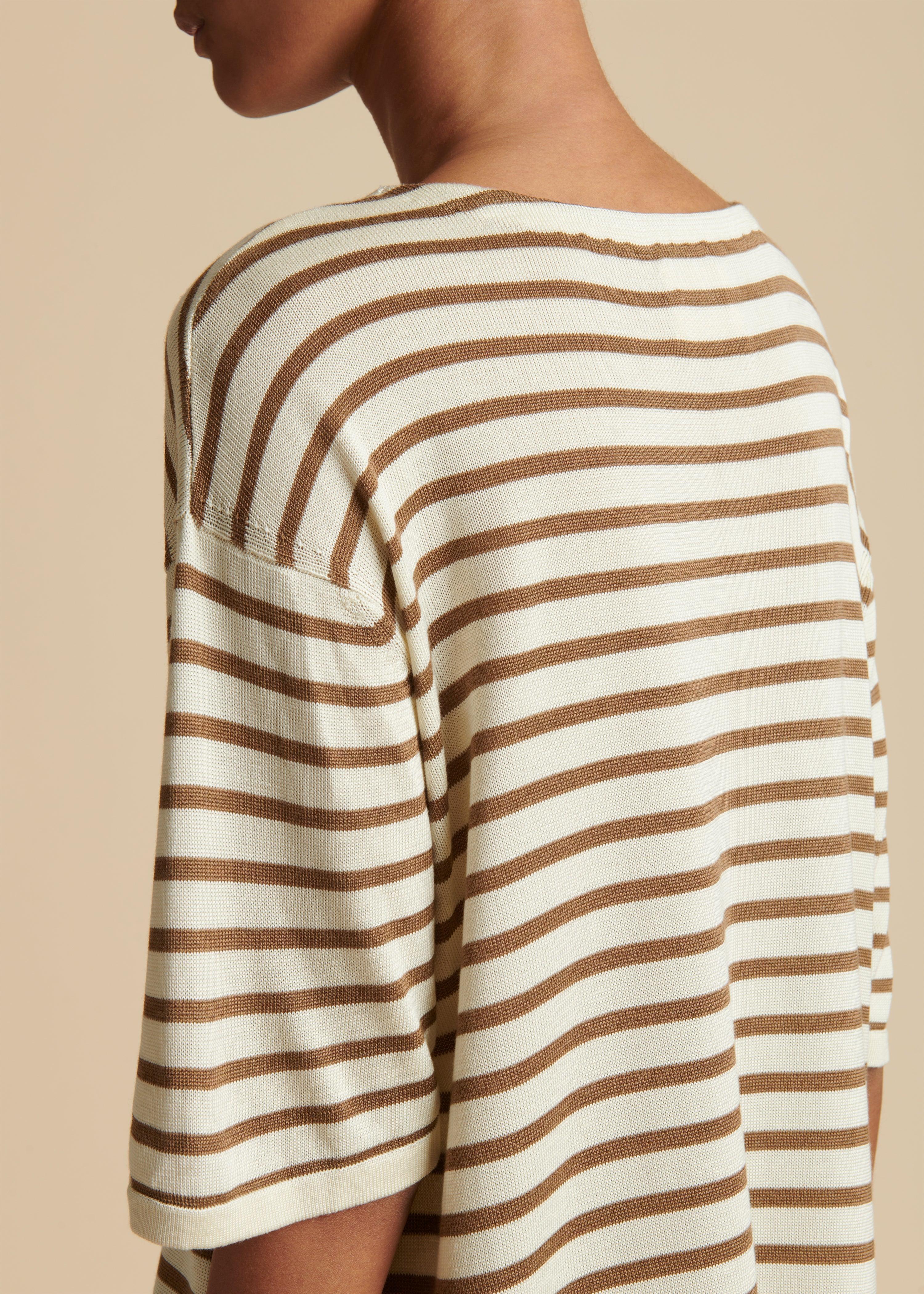 The Brandy Sweater in Ivory and Antelope Stripe - The Iconic Issue