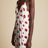The Candita Dress in Cream with Red Lip Print