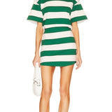 Helsa Rugby Mini Dress in Green & Ivory Stripe