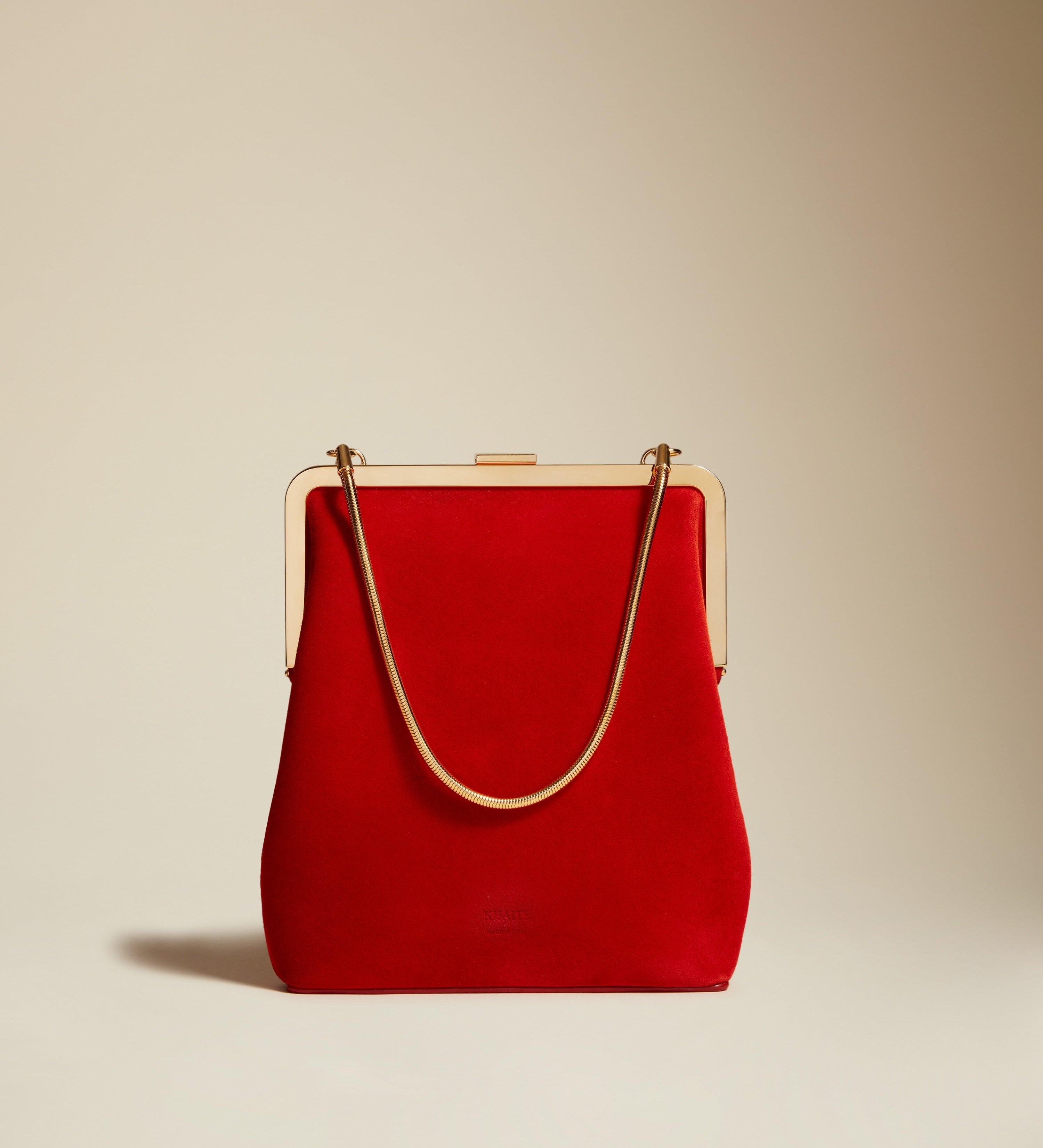 The Lilith Evening Bag in Scarlet Suede - The Iconic Issue