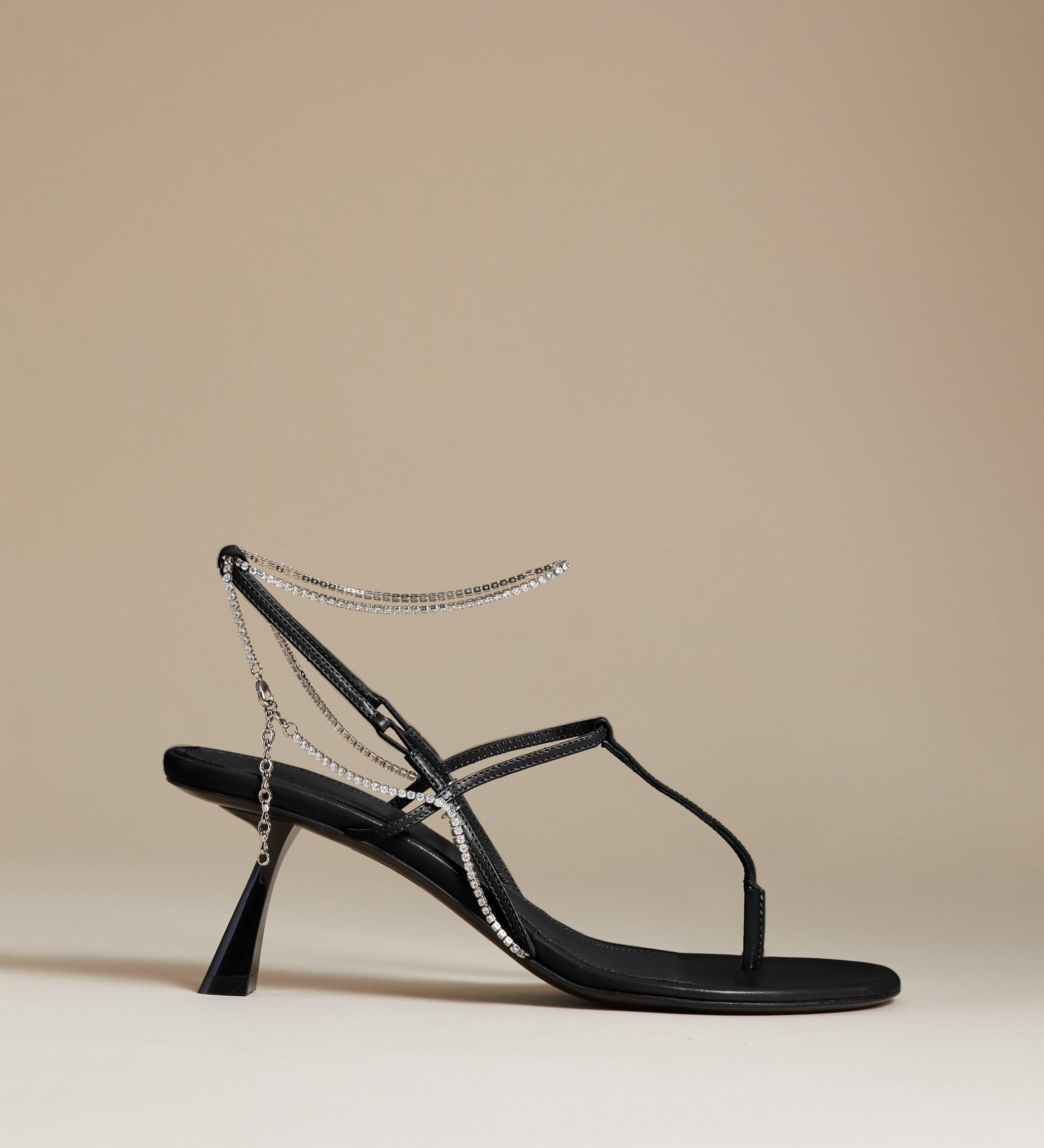 The Linden Sandal in Black with Crystals - The Iconic Issue