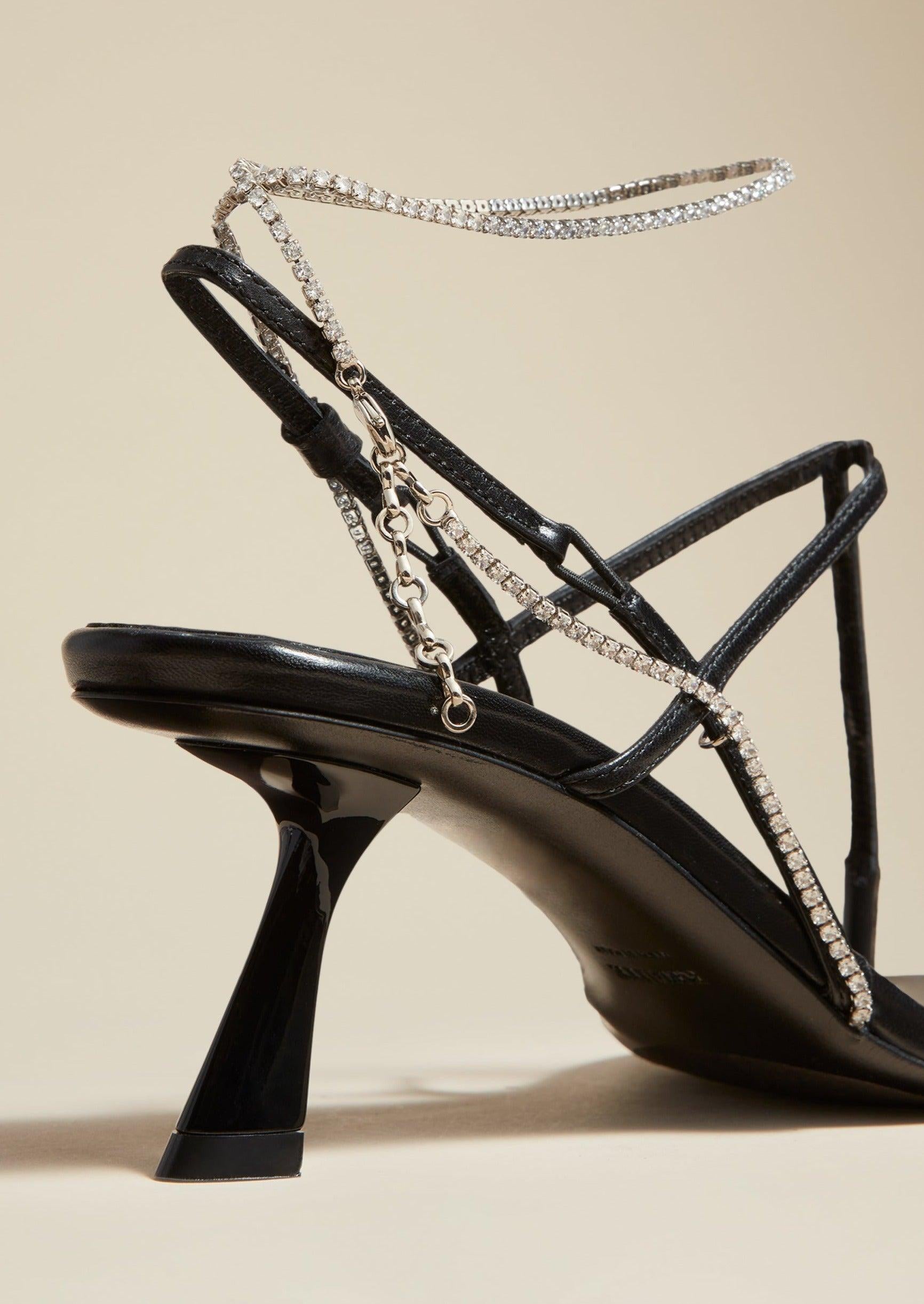 The Linden Sandal in Black with Crystals - The Iconic Issue