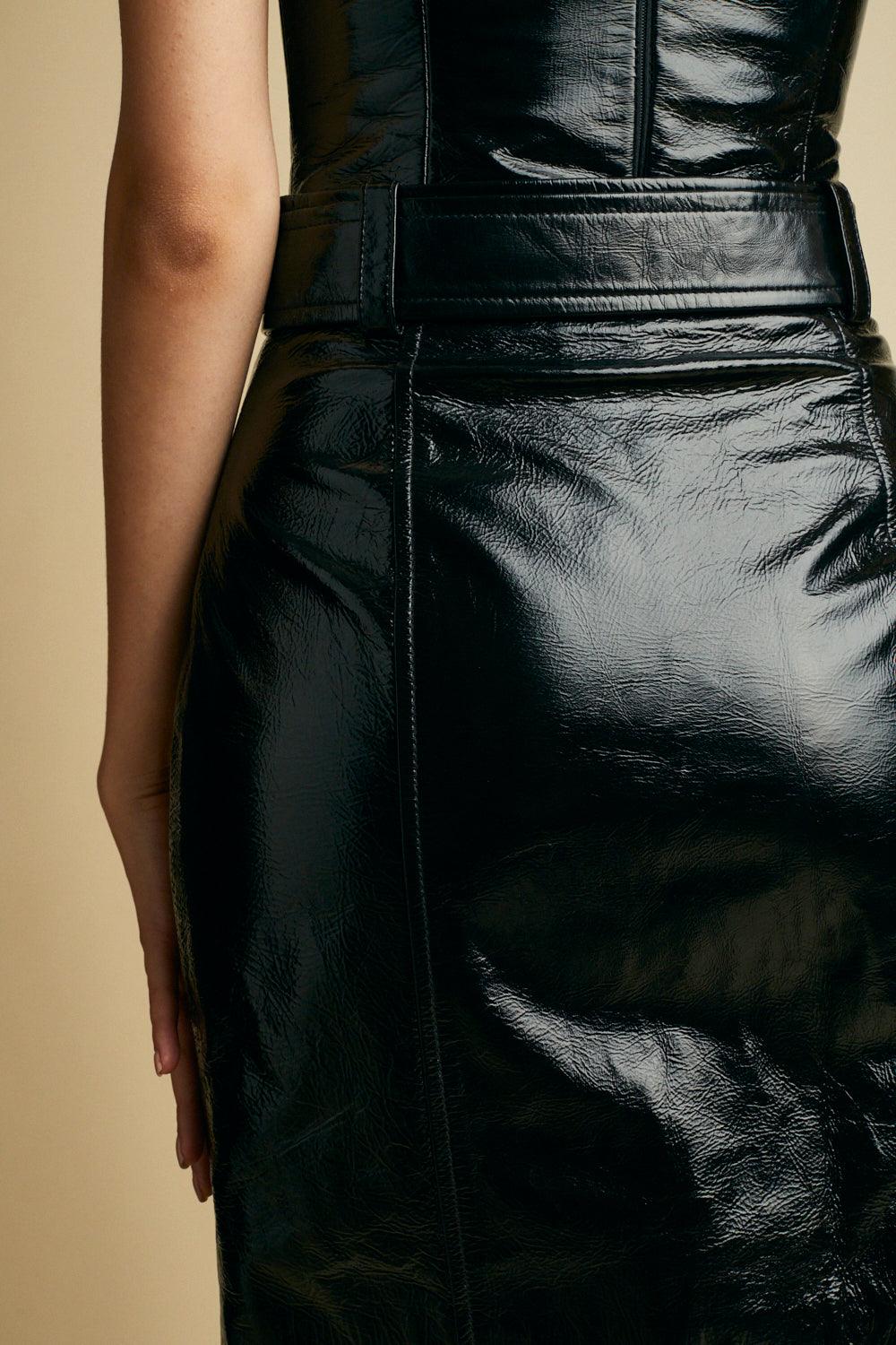 The Luana Skirt in Black Patent Leather - The Iconic Issue
