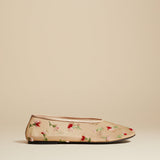 The Marcy Flat in Beige with Floral Embroidery