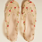 The Marcy Flat in Beige with Floral Embroidery