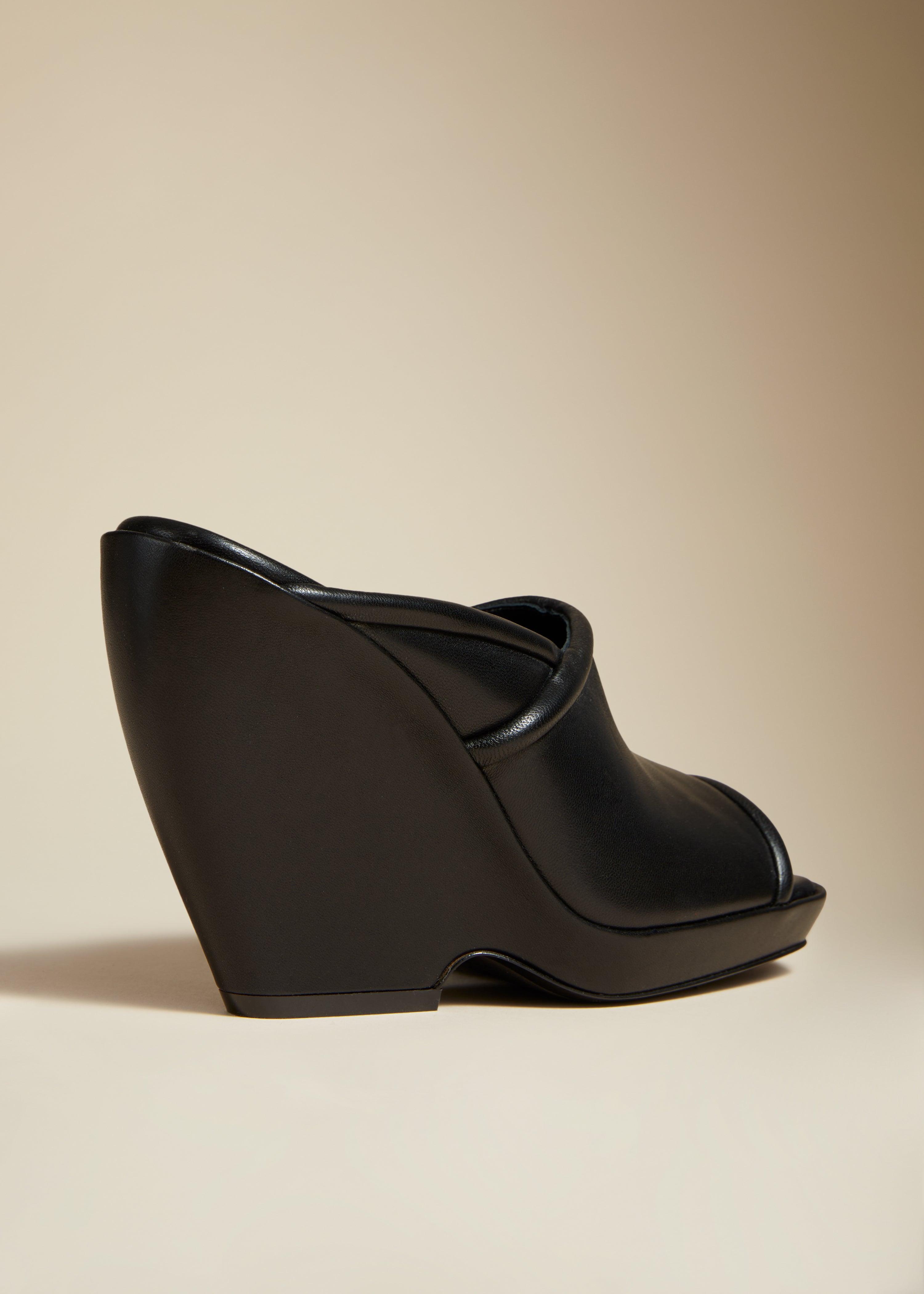 The Stagg Heel in Black Leather - The Iconic Issue