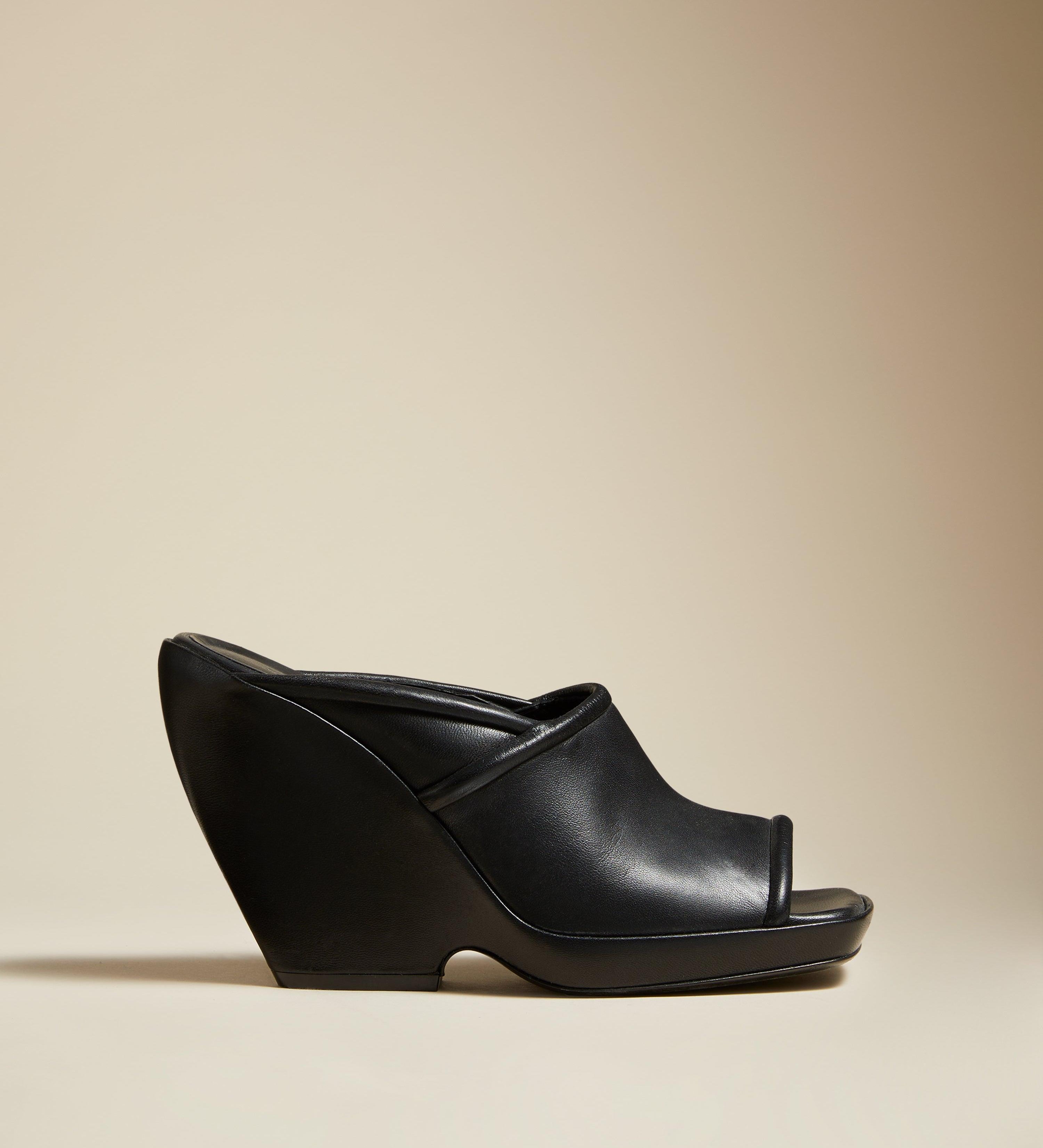 The Stagg Heel in Black Leather - The Iconic Issue