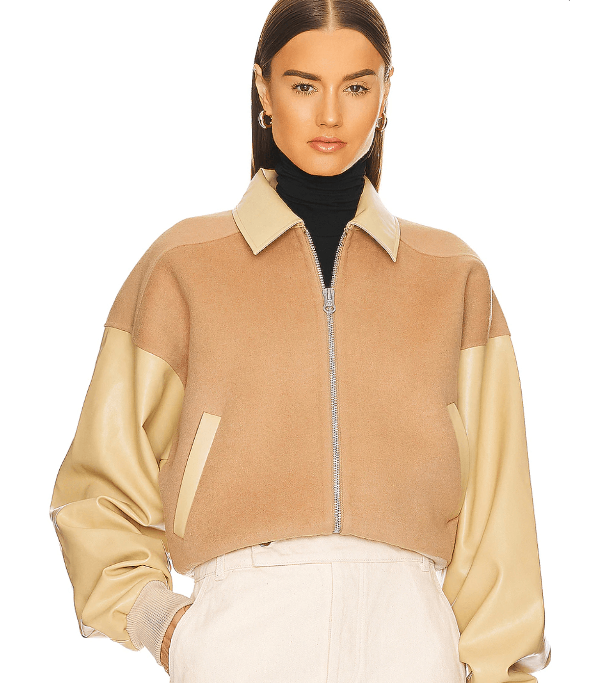 Helsa Faux Leather & Wool Blend Bomber - The Iconic Issue