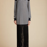 The Torino Dress in Black with Ivory Stripe