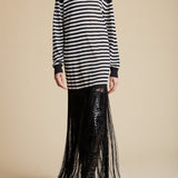 The Torino Dress in Black with Ivory Stripe