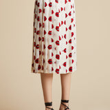 The Tudi Skirt in Cream with Red Lip Print