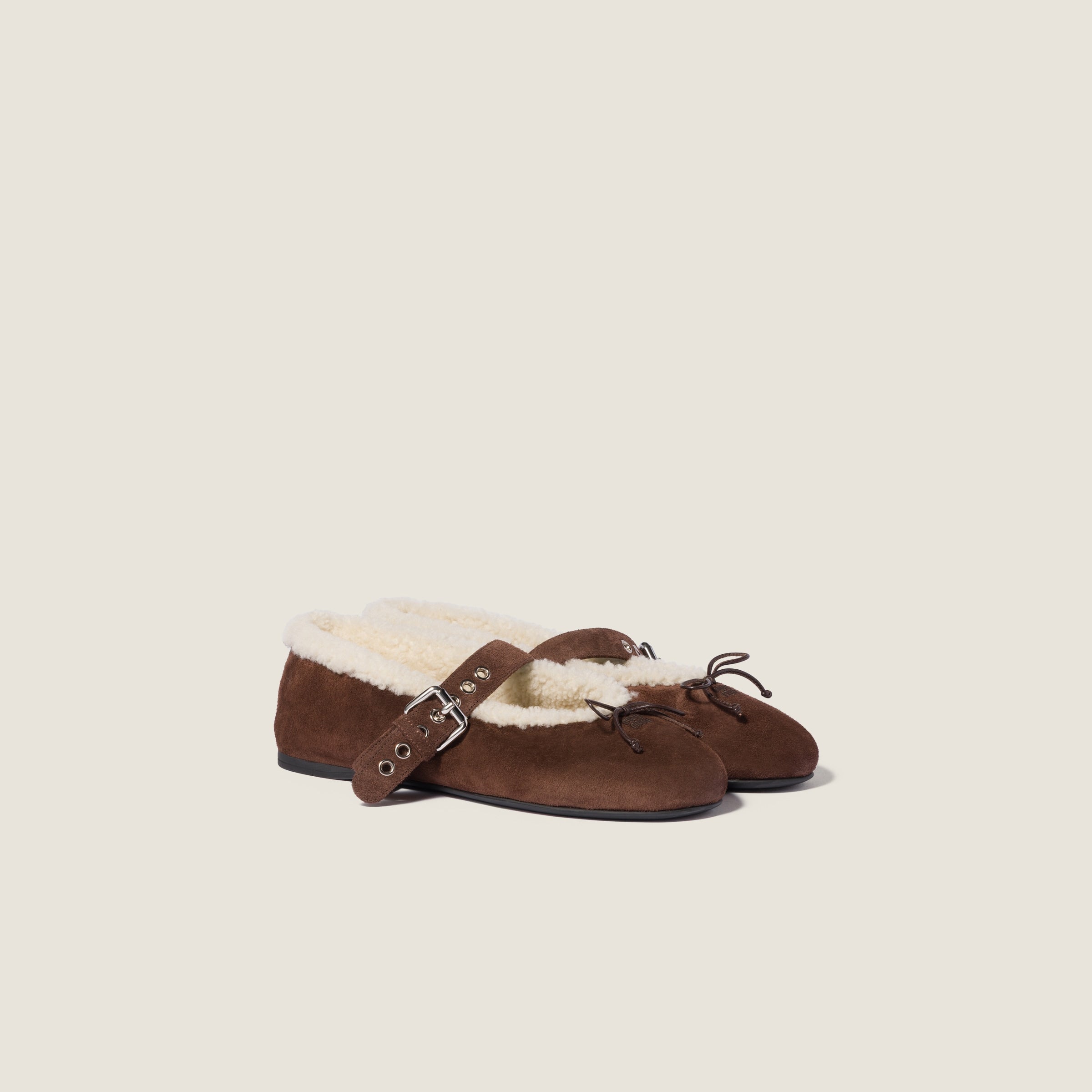 Miu Miu suede and shearling ballerinas in Dark Brown.