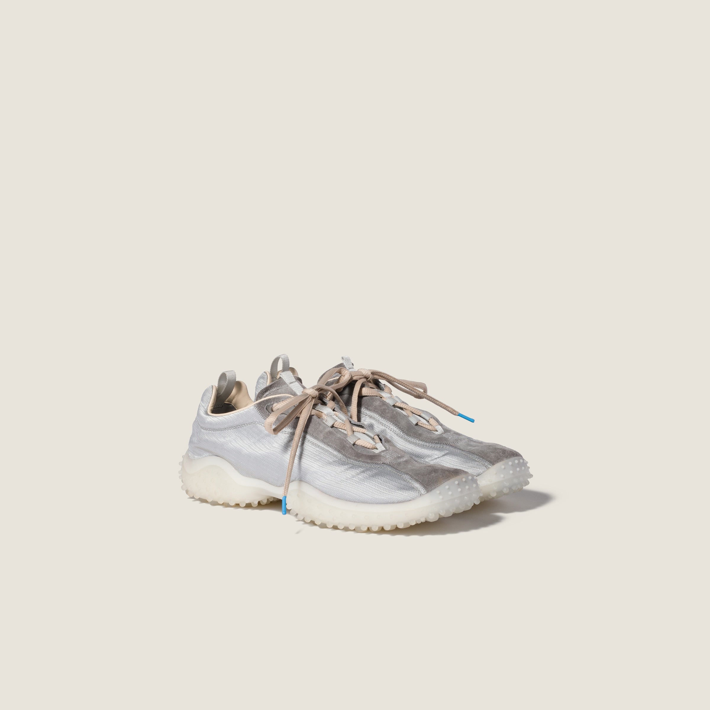 Miu Miu Bubble technical fabric and suede sneakers in Cloudy Gray.