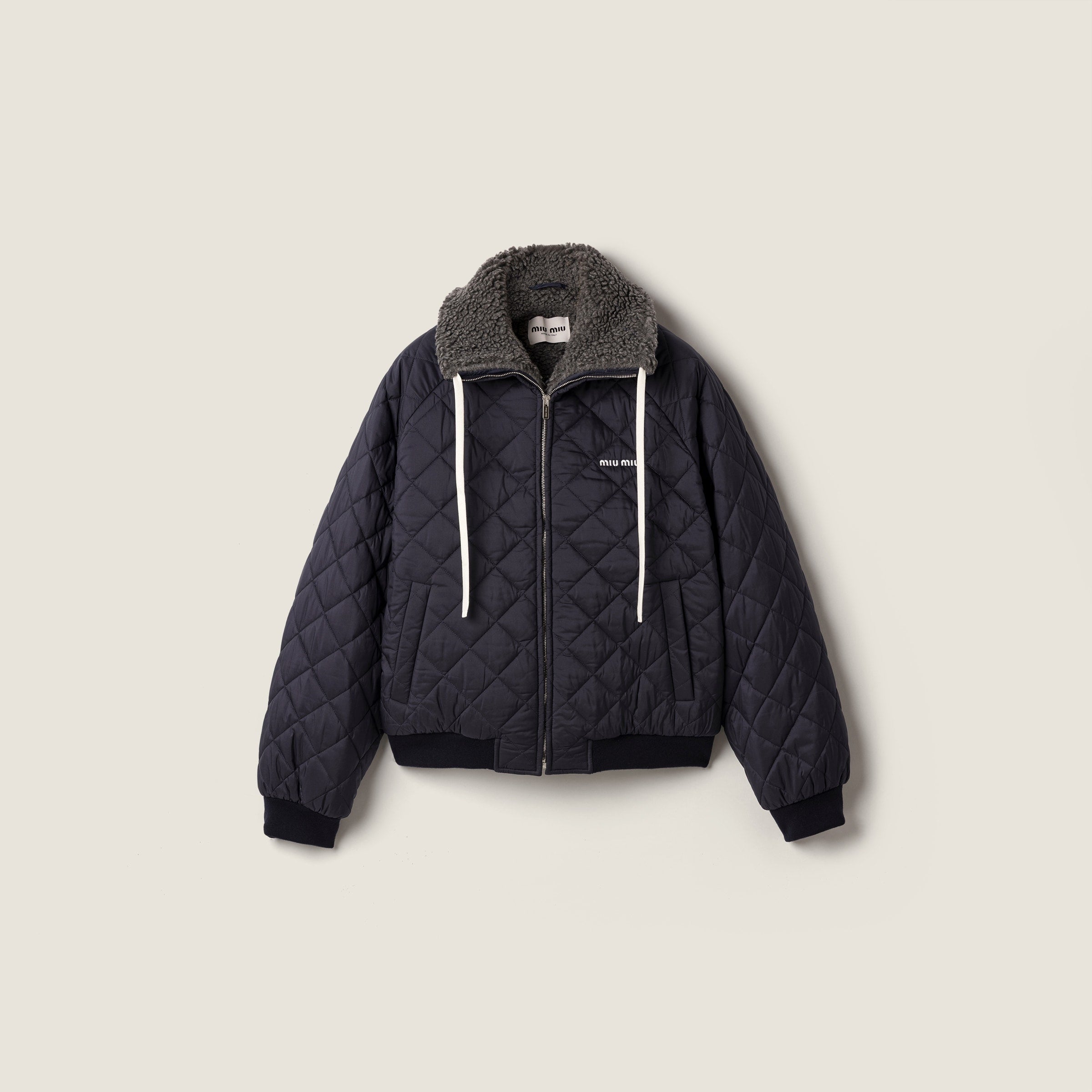 Miu Miu technical pongé down jacket in Navy.