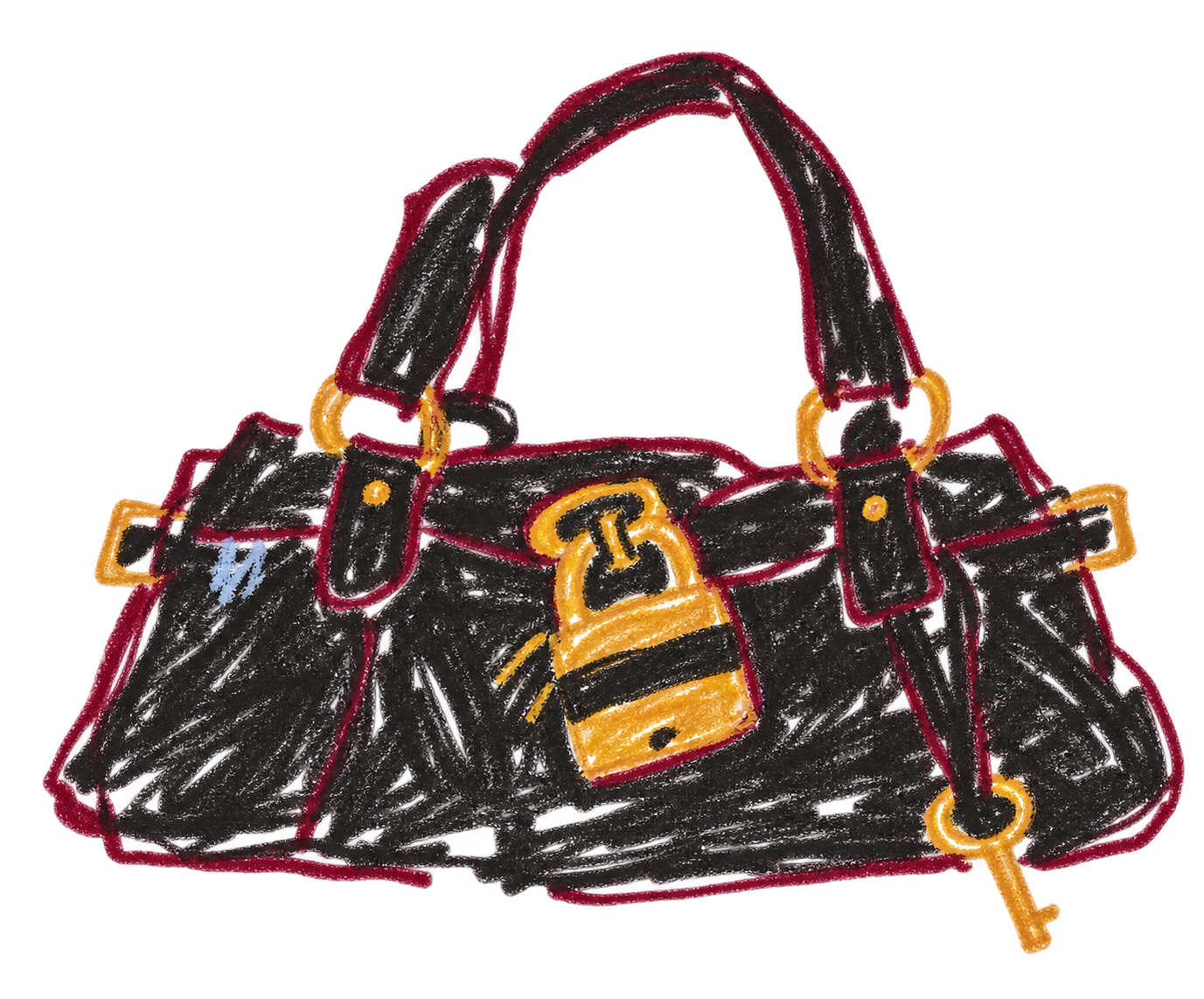 Crayon, pastel and marker study of the Chloé Paddington bag.
