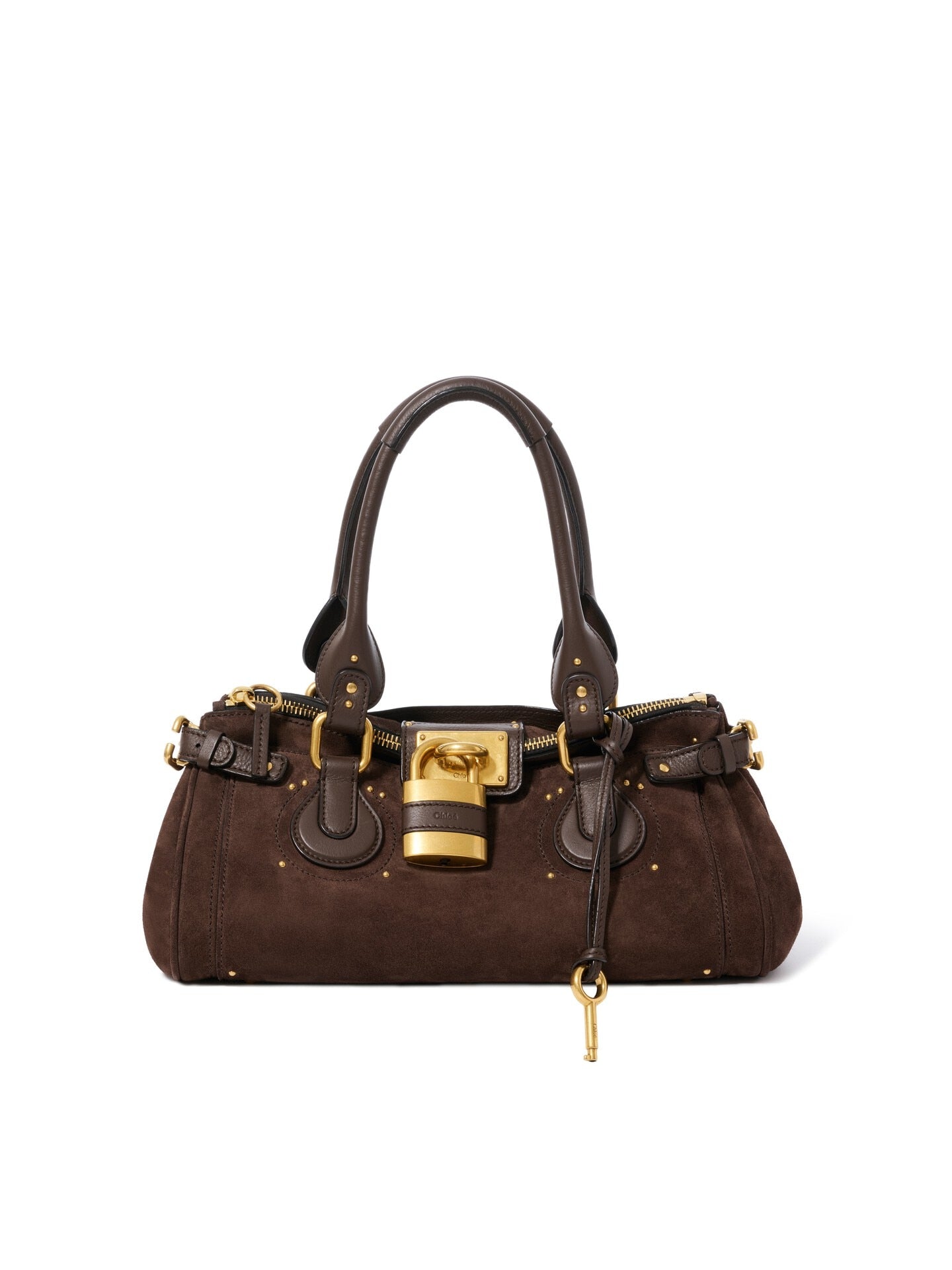 Dark brown Chloé Paddington bag in suede leather.